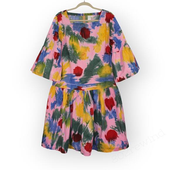 XL Osei-Duro Mutare Dress Elaine Batik Ghana DropWaist Bell Knee Multicolor - Picture 12 of 12